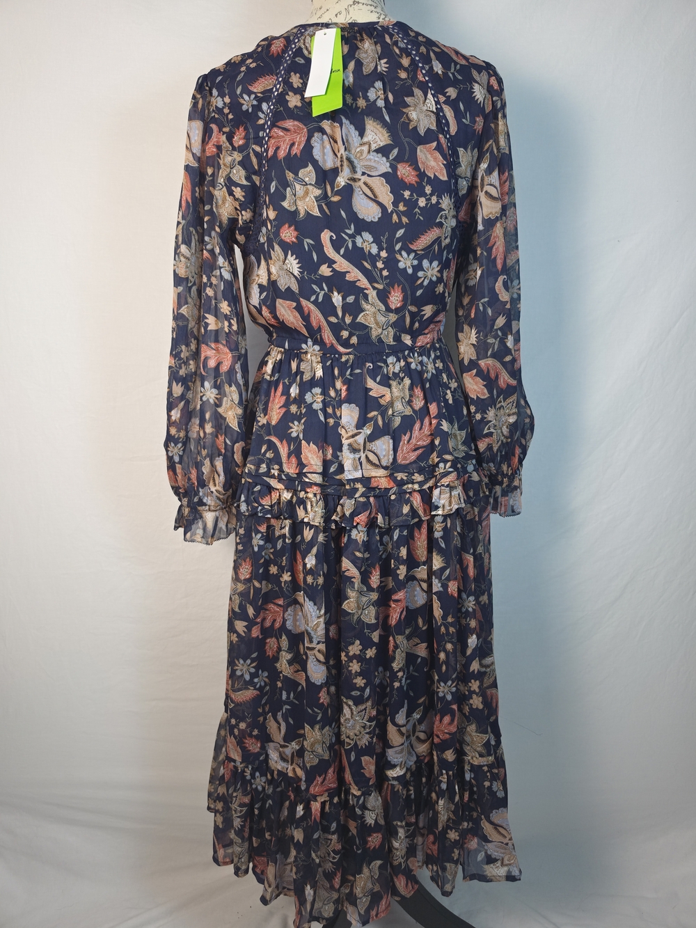 NWT Sam Edelman Clarice Floral Tiered Maxi Dress Navy Neon Bloom - Picture 4 of 8